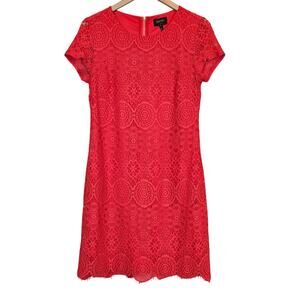 Laundry by Shelli Segal Red Lace Short Sleeve Shift Dress Women's 6 Office Work
